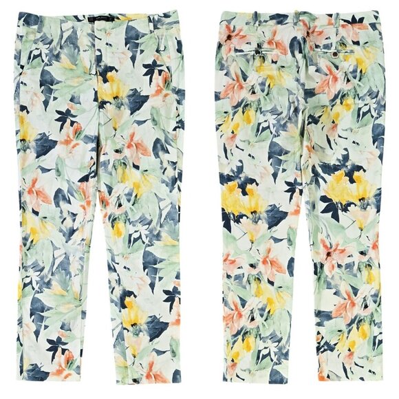 Zara Floral Watercolor Ankle Pants Mid Rise Colorful Romantic - Picture 1 of 7